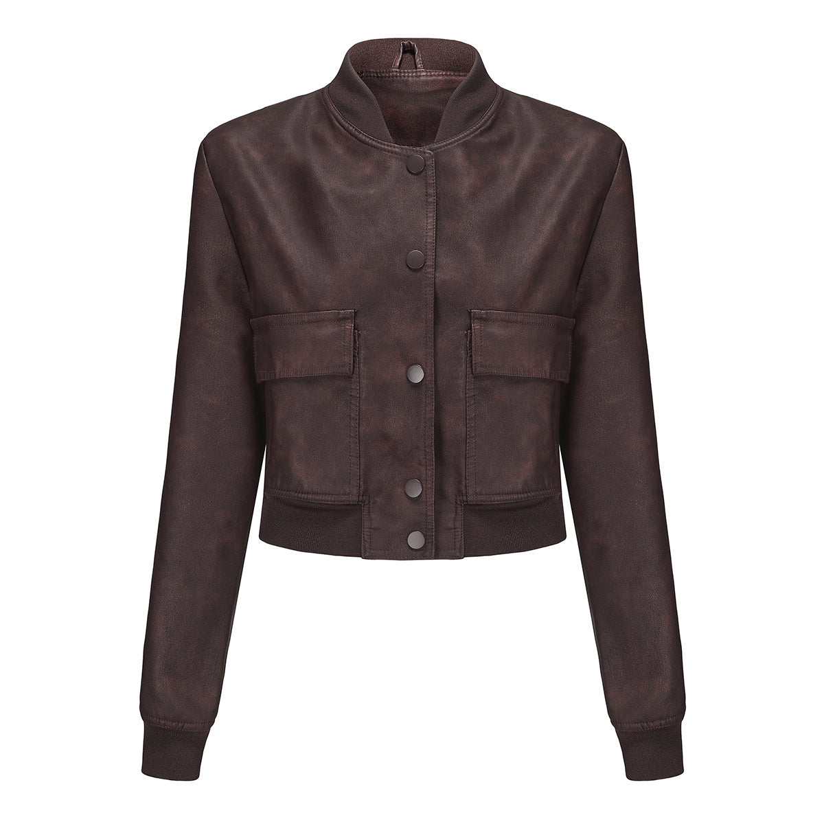 Women's Casual Loose-Fit Ribbed PU Leather Jacket