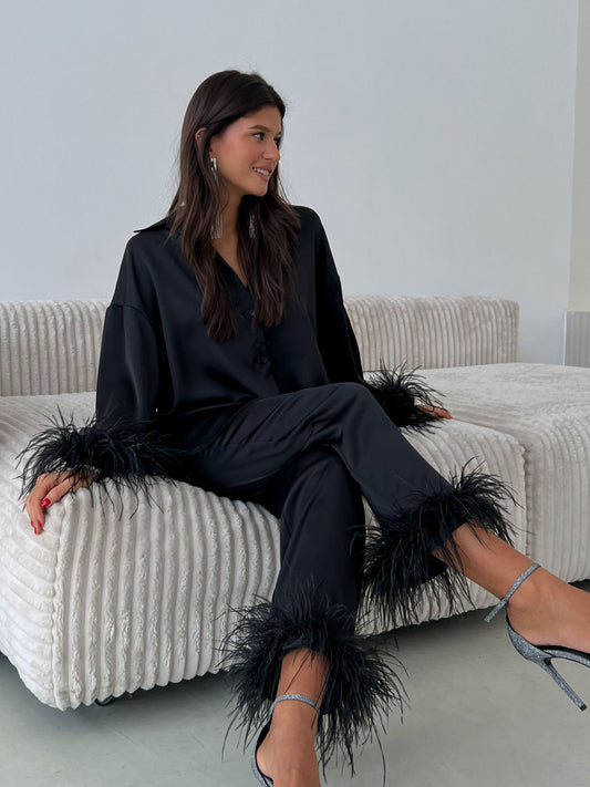 Fashion Ostrich Feather Pajama Set