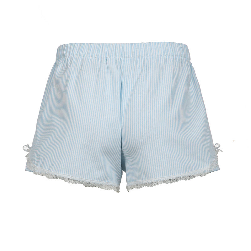 Spring/Summer Fresh Solid Color Button Lace Casual Shorts