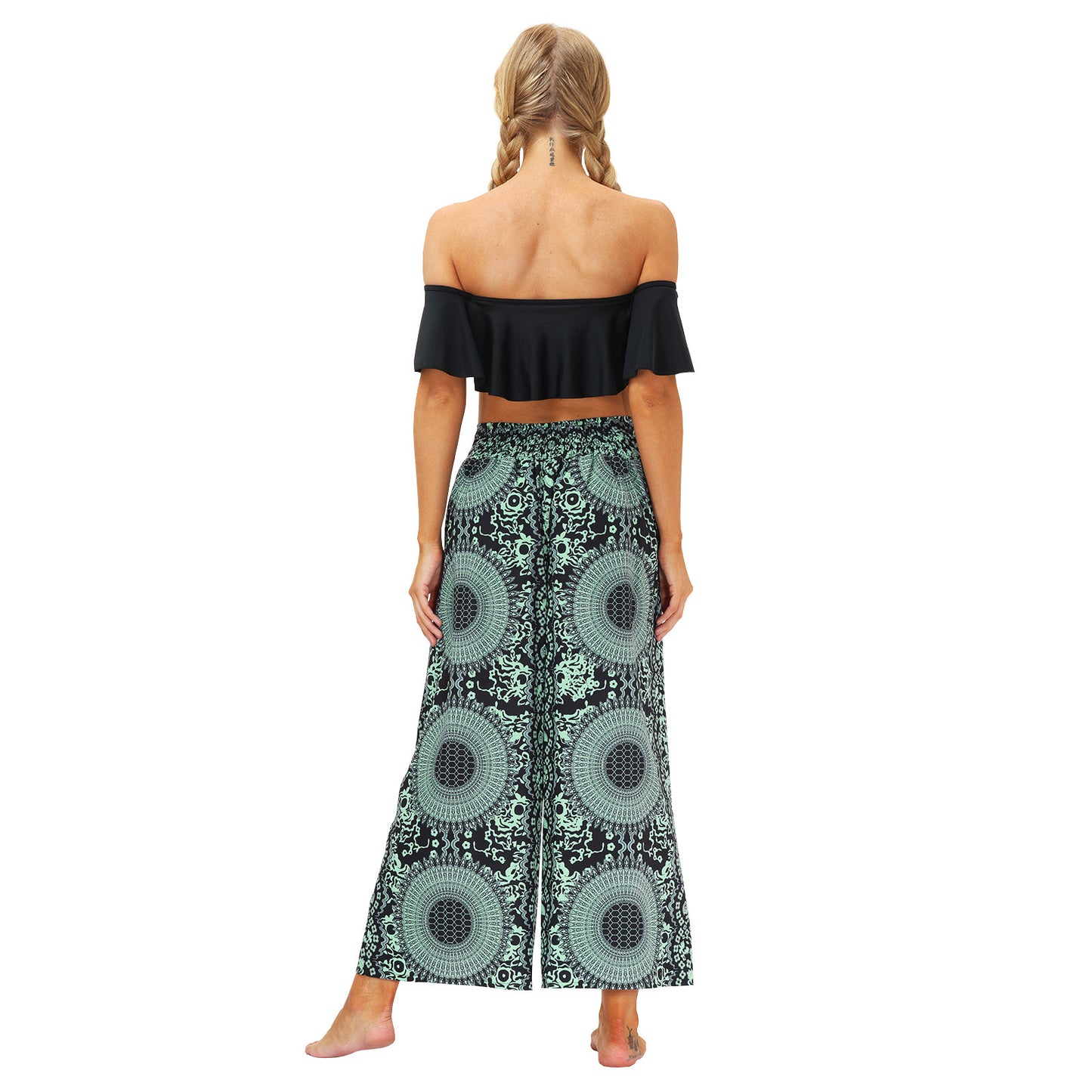 Geo Print Split Thigh Wide Leg Pants