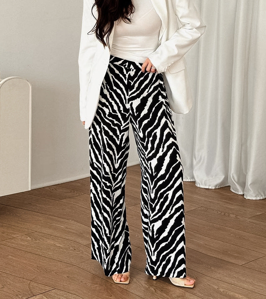 Women's Zebra Print Loose Wide-Leg Casual Pants