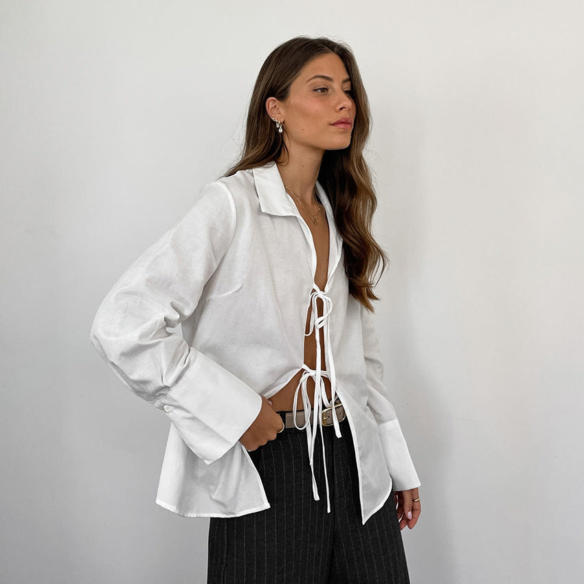 Summer Sexy Loose Lapel Long Sleeve Cardigan Shirt