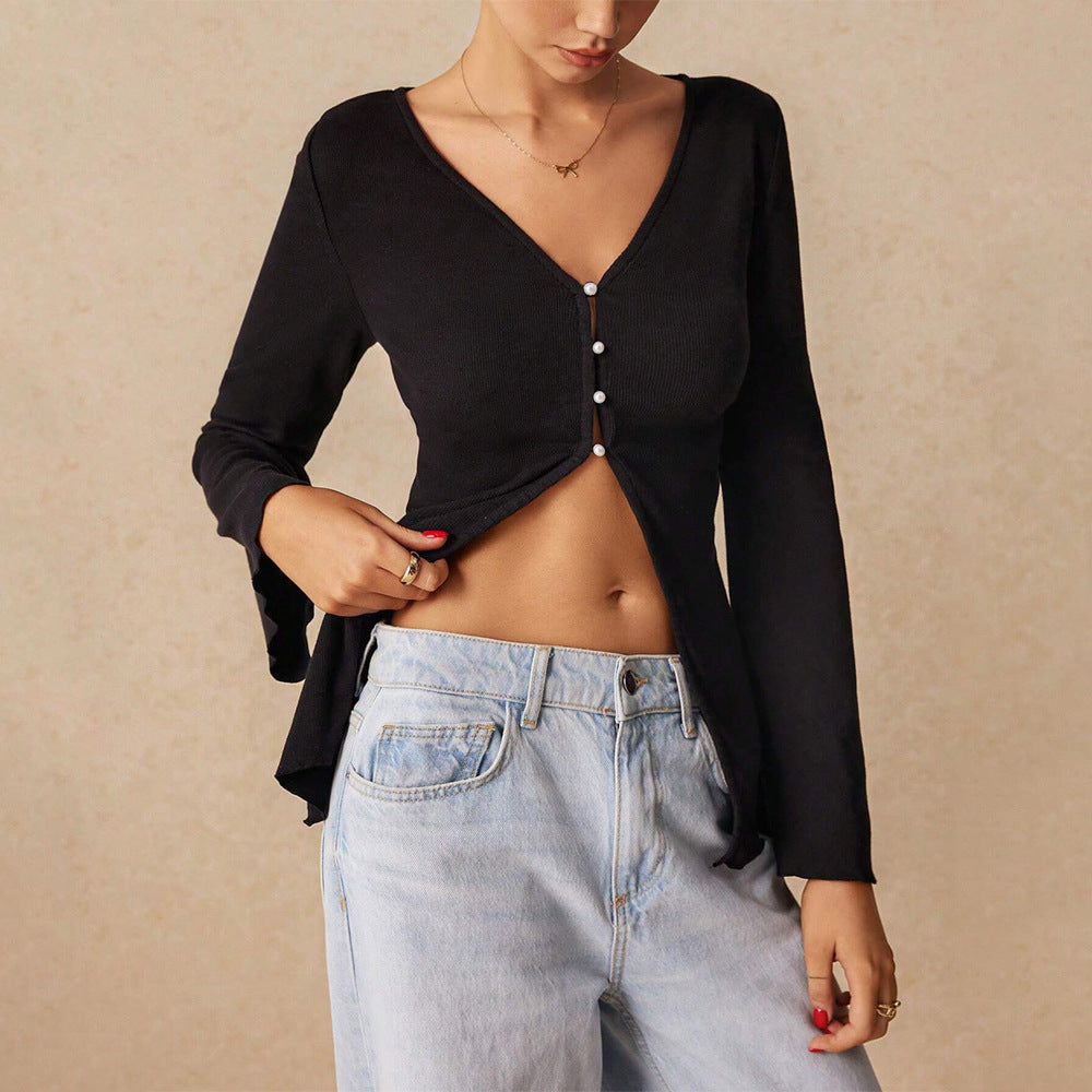 Women’s Sexy V-Neck Slim Fit Cropped Cardigan Top