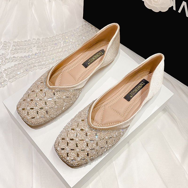 Elegant Chic Beaded Soft Leather Flats