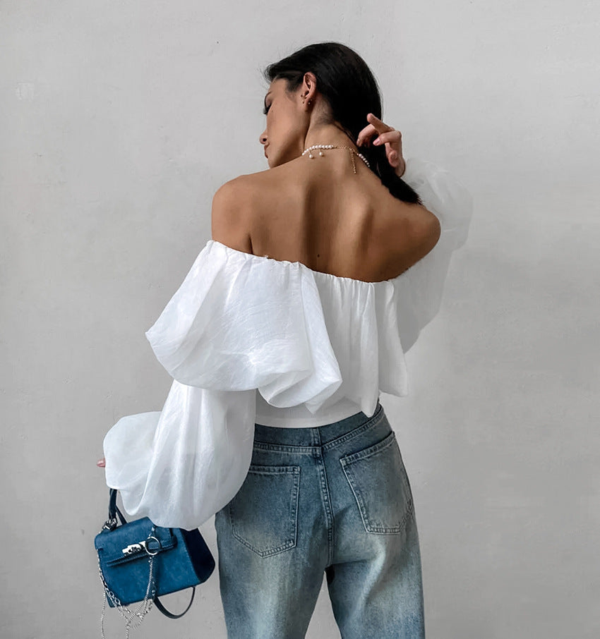 Women's Summer Sexy Off-Shoulder Puff Sleeve White Top