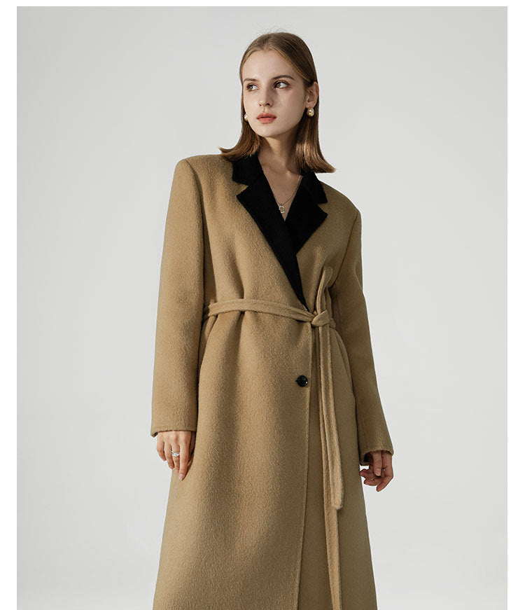 Women's two-tone double-breasted wool coat