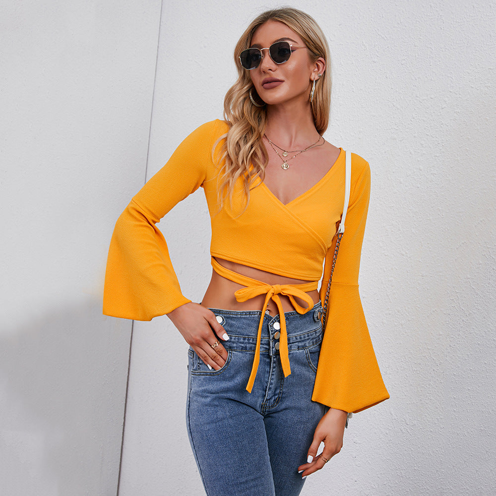 Solid Criss Cross Wrap Crop Top