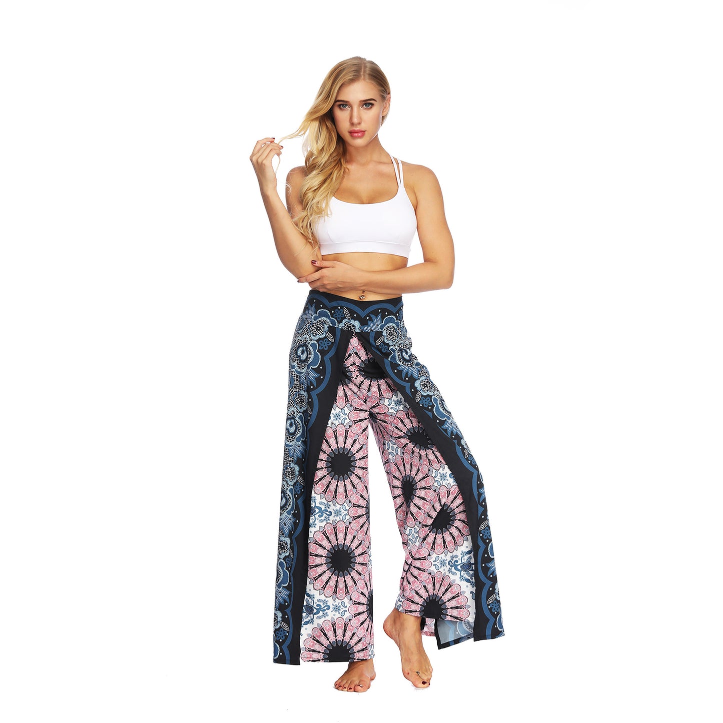 Geo Print Split Thigh Wide Leg Pants