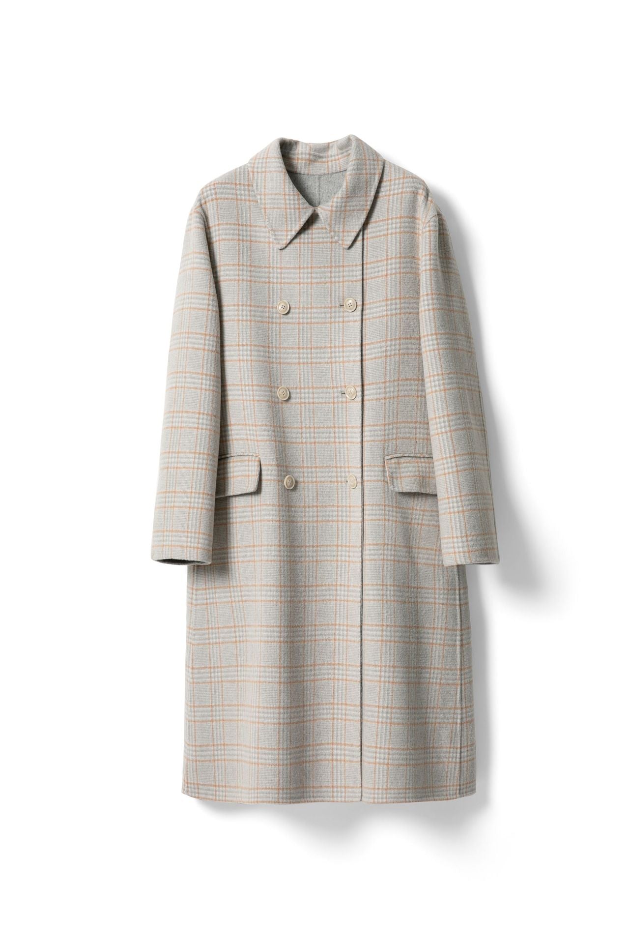 Women's plaid double-breasted wool coat