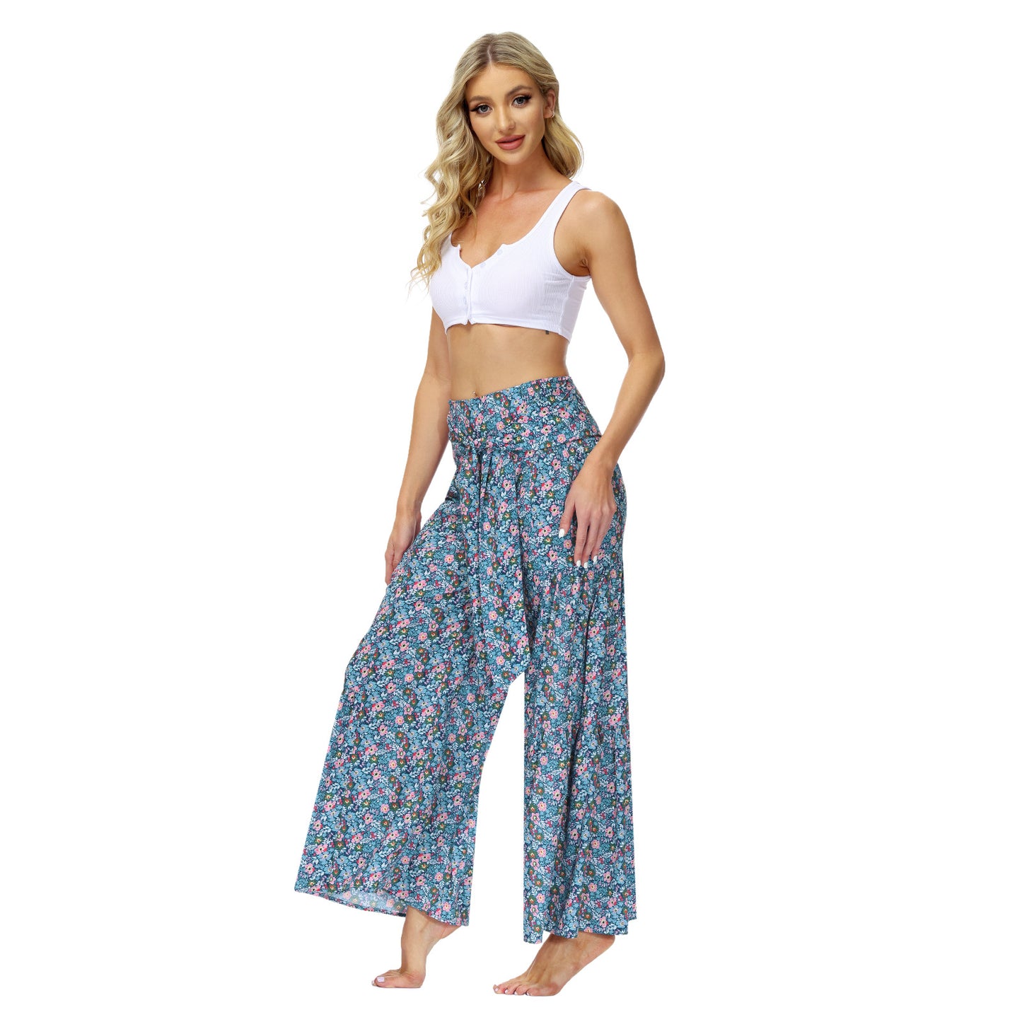 High Waist Floral Wide Leg Pants