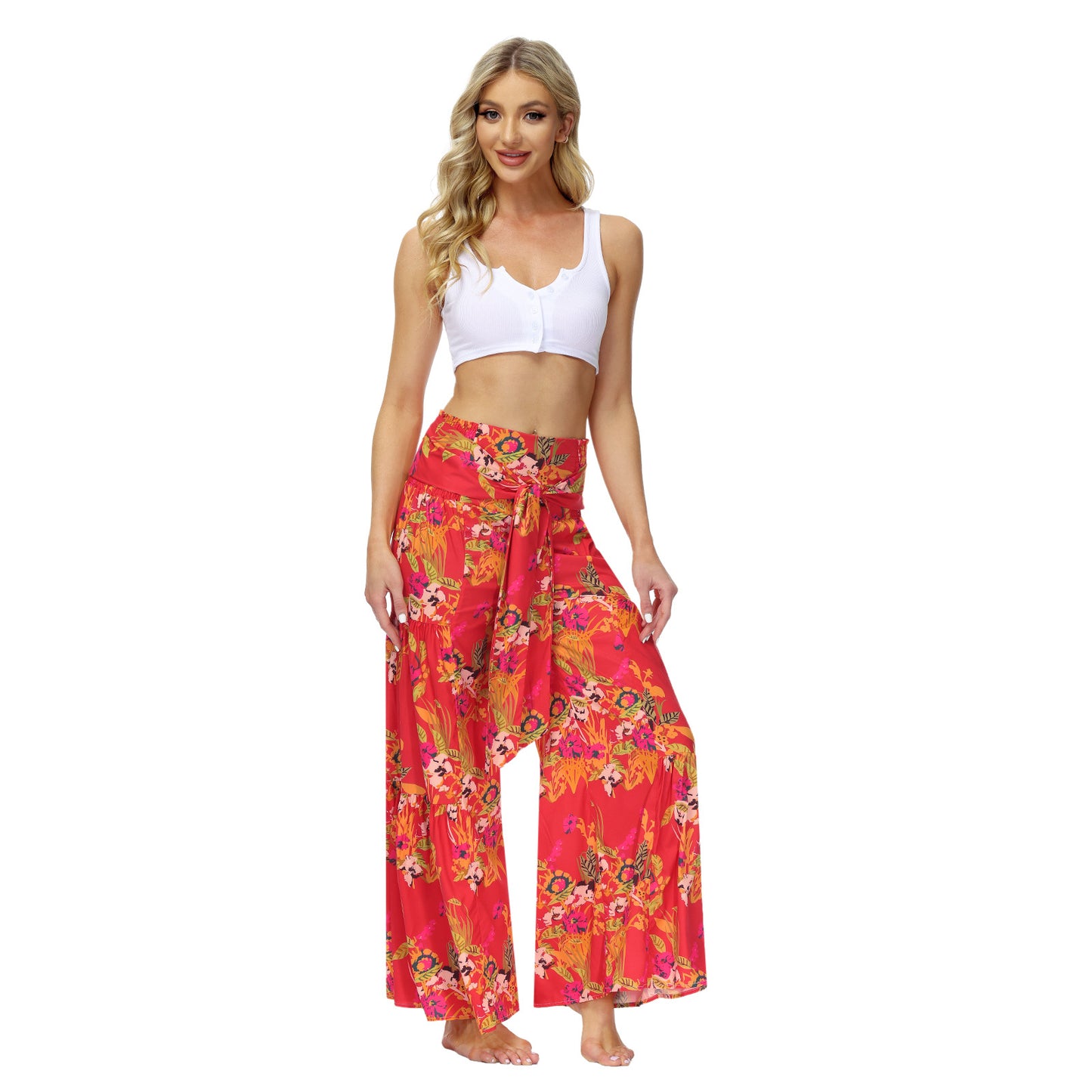 High Waist Floral Wide Leg Pants