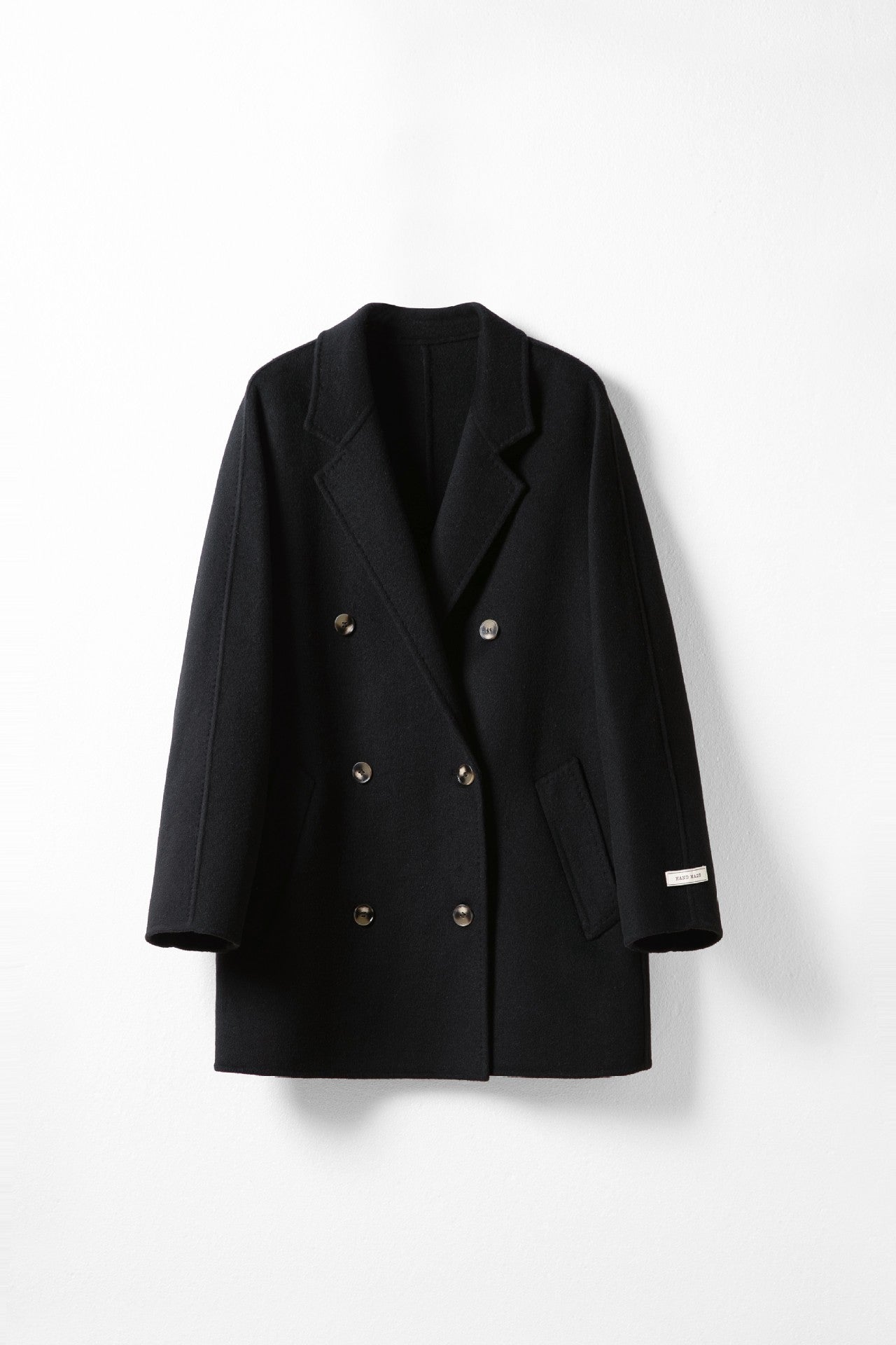 Women's loose double-breasted mid-length wool coat