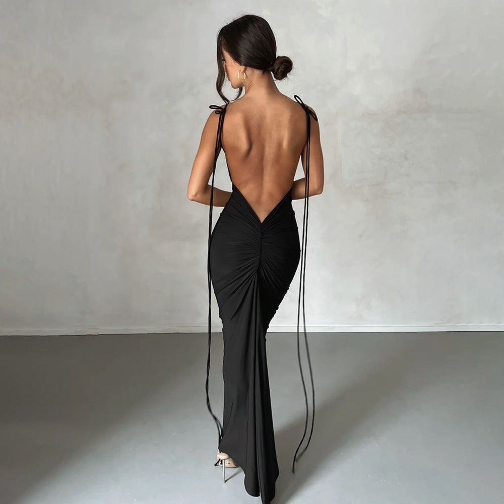 Luxurious Backless Ruched Long Gown - Elegant and Sexy Sleeveless Evening Dress