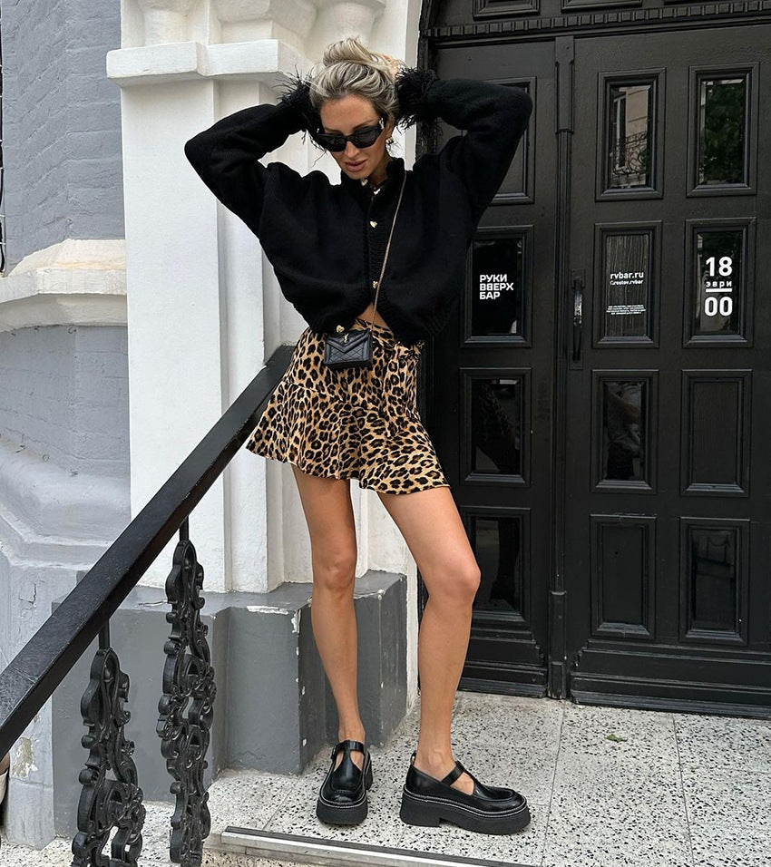 Women's Summer Polyester A-Line Leopard Print Skirt Pants