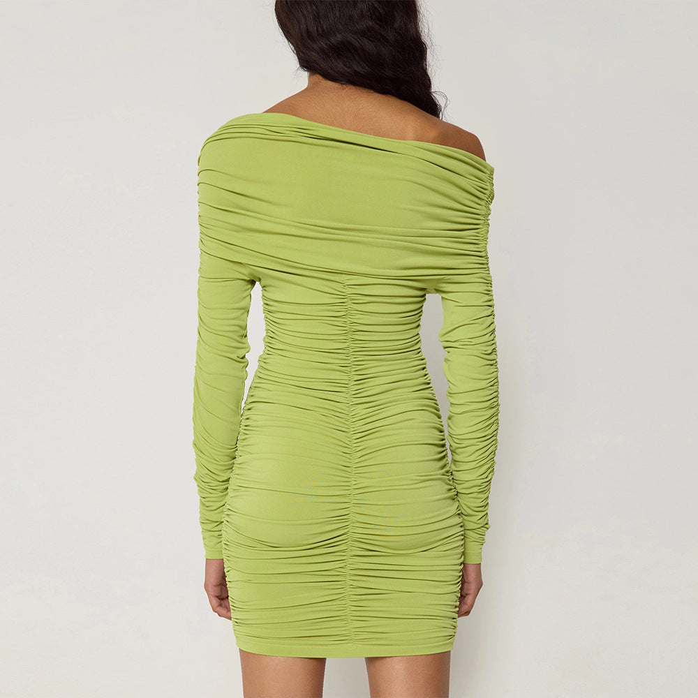 Women's Solid Color One-Shoulder Bodycon Dress