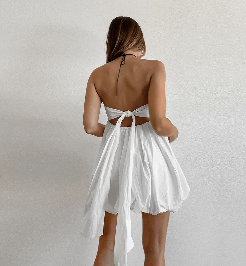 Women's Summer White Fashion Sexy Off-Shoulder Strapless Bodycon Lace-Up Dress