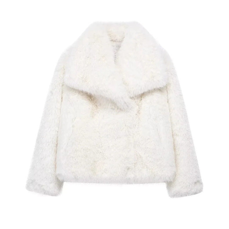 Women's Oversized Faux Fox Fur Coat with Large Lapel