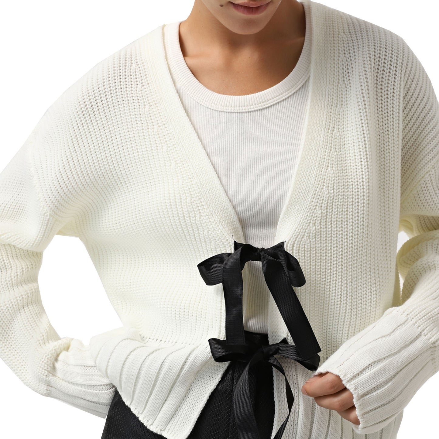 Women's French-Style Bow-Tie Knit Cardigan