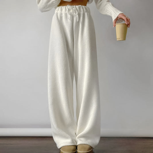 Women's Warm Thick Fleece Drawstring Mid-Waist Loose Casual Pants