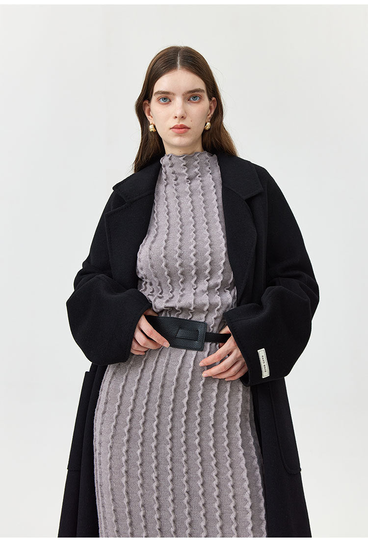 Women's loose lace-up wool coat