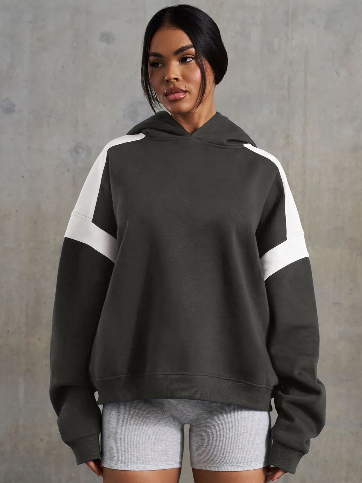 Women's Color Block Hooded Loose Fit Long Sleeve Hoodie