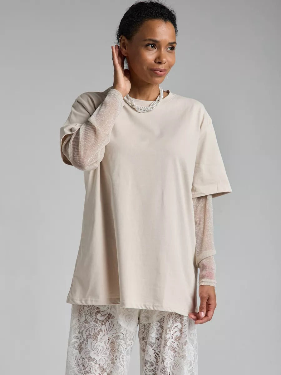 Summer Chic: Mesh Panel Long Sleeve T-shirt - Loose-Fit Sun Protection Top