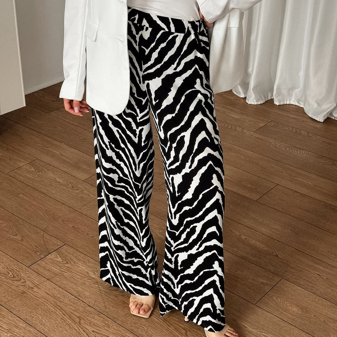 Women's Zebra Print Loose Wide-Leg Casual Pants