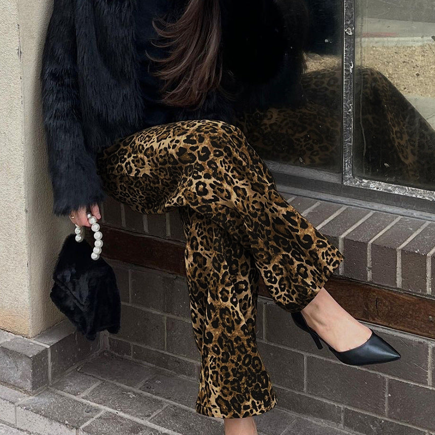 Summer Loose Fit Wide Leg Leopard Print Straight Pants