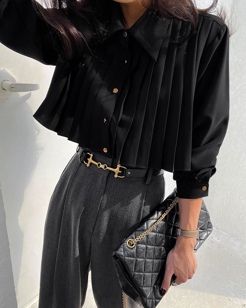 Ladies French-Style Casual Chiffon Pleated Blouse