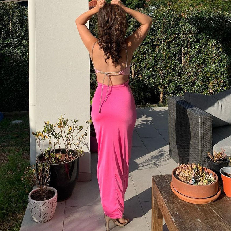 Barbie Pink Sexy Backless Rhinestone Cami Dress