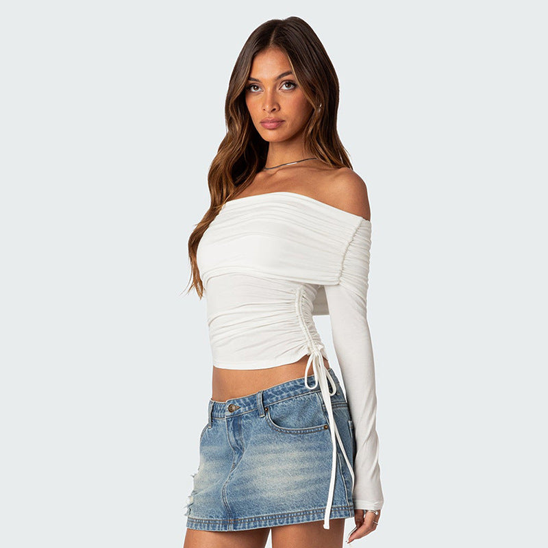 Women's Fashion Solid Color Off-Shoulder Long Sleeve Top