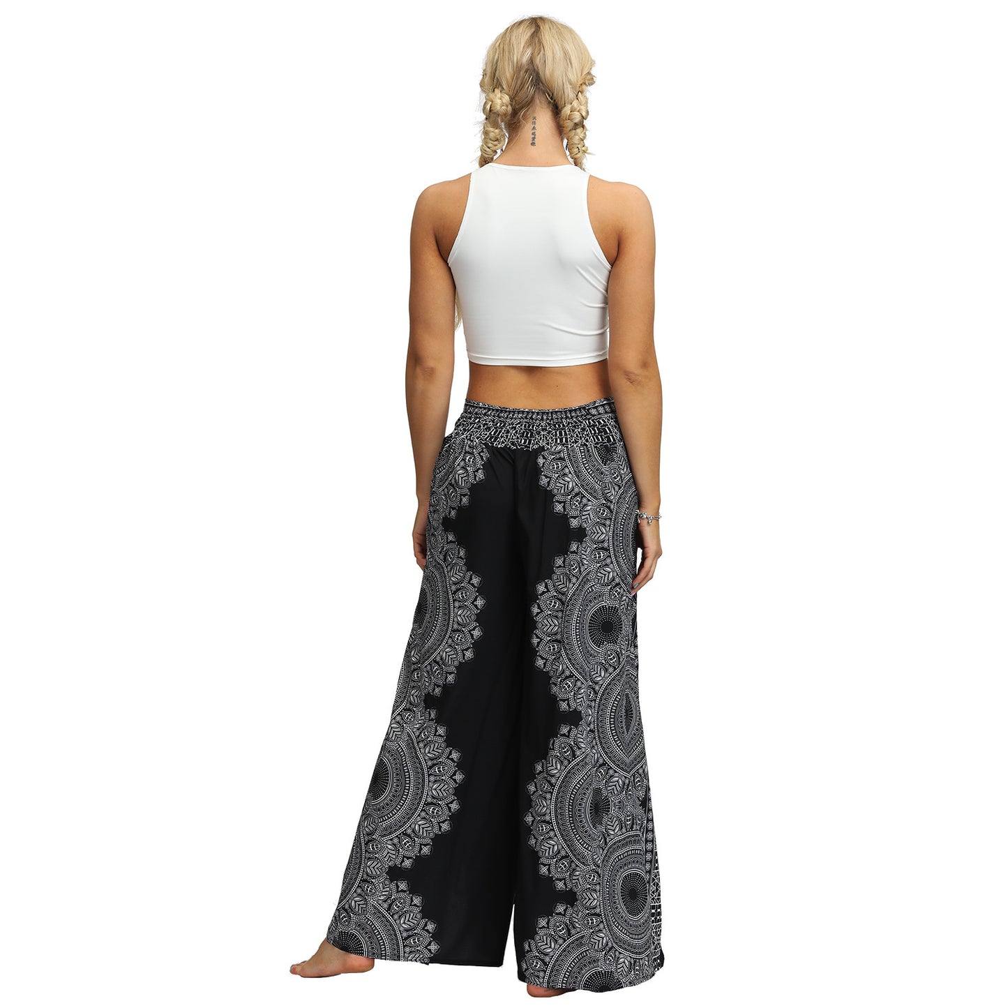 Geo Print Split Thigh Wide Leg Pants