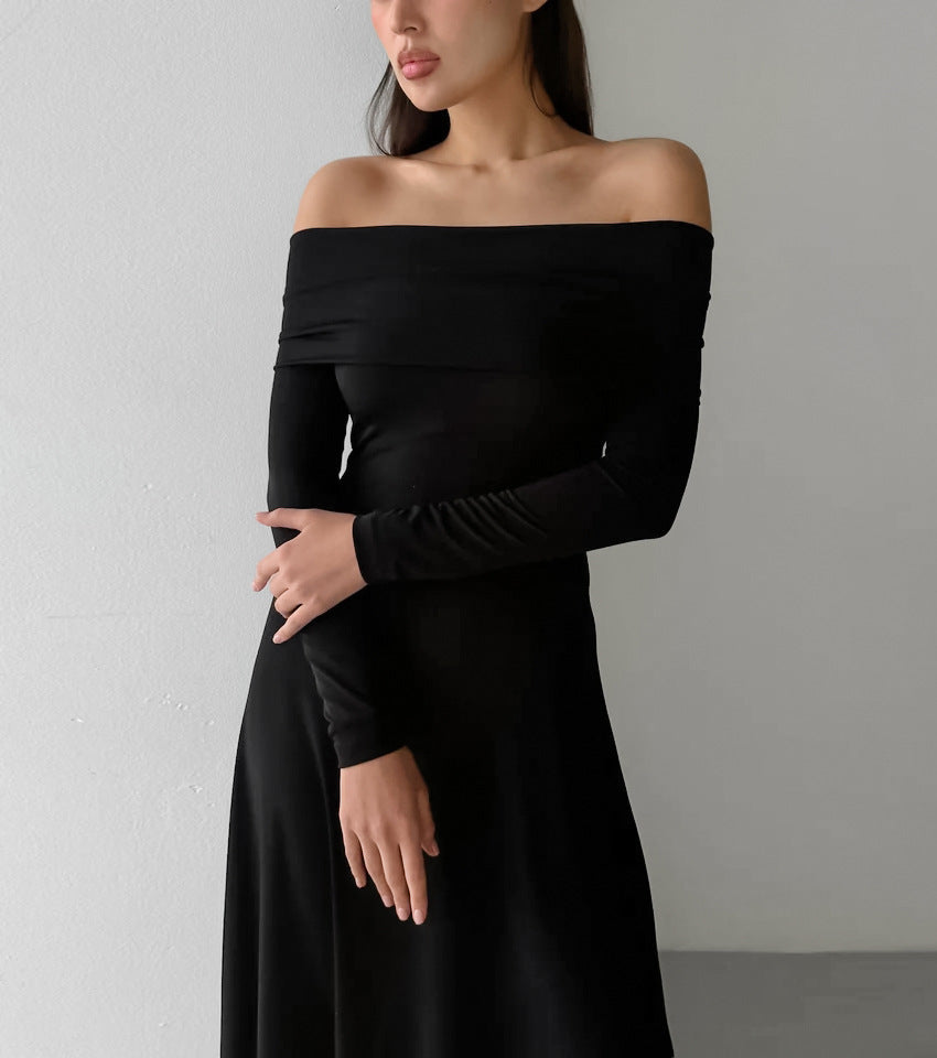 Women's Fleece-Knit Off-Shoulder Bodycon High-Waist Long Sleeve Dress