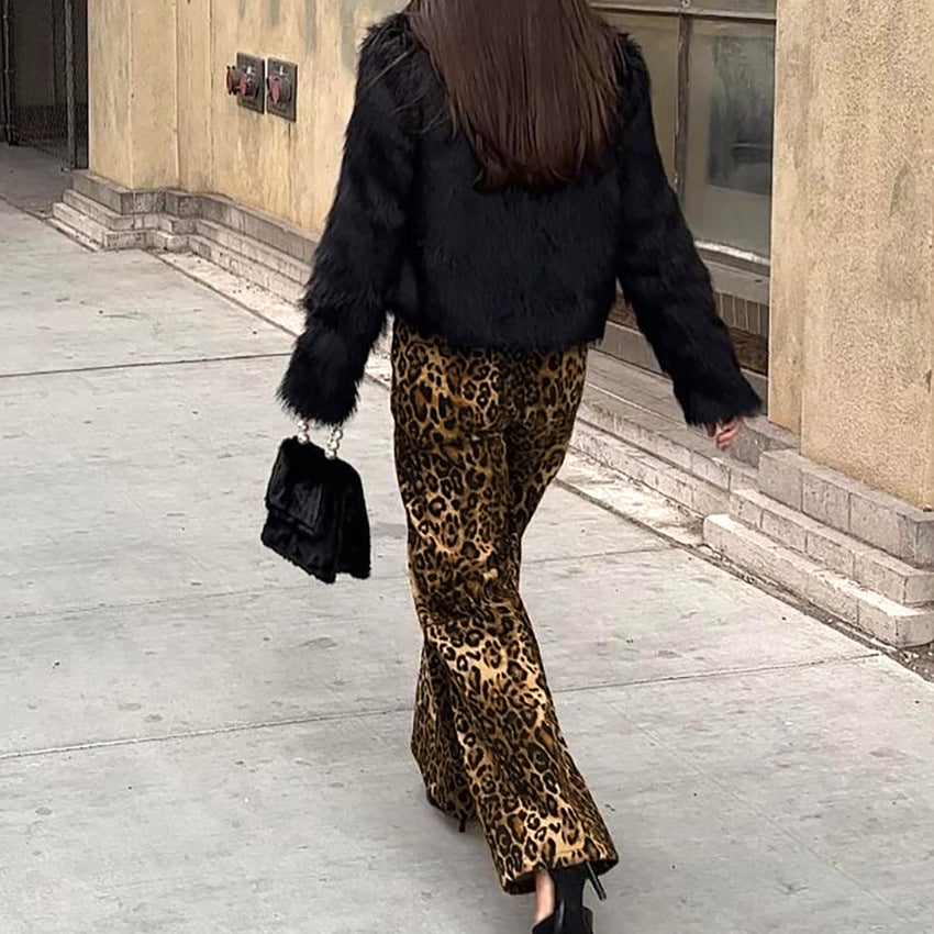 Summer Loose Fit Wide Leg Leopard Print Straight Pants