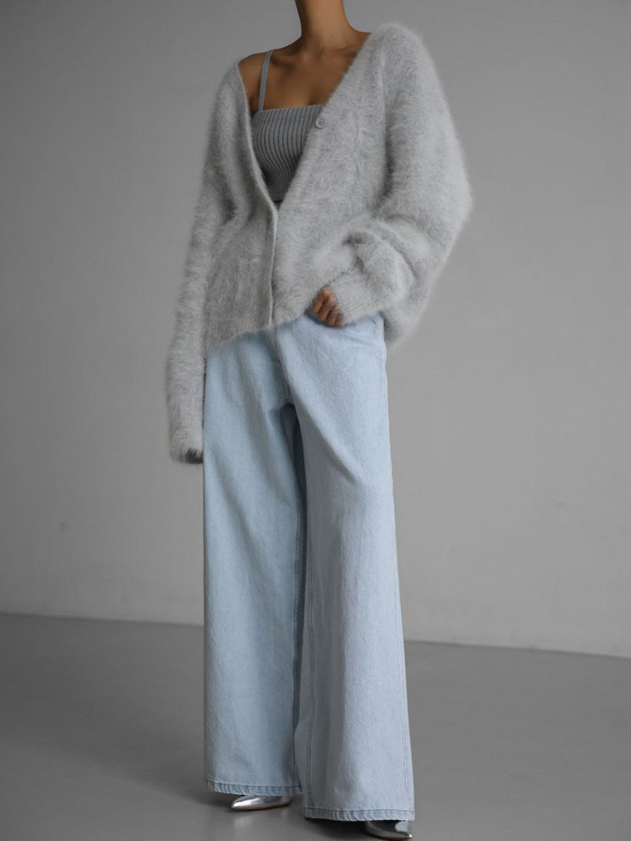 Women's Faux Mink Fur Knit Cardigan