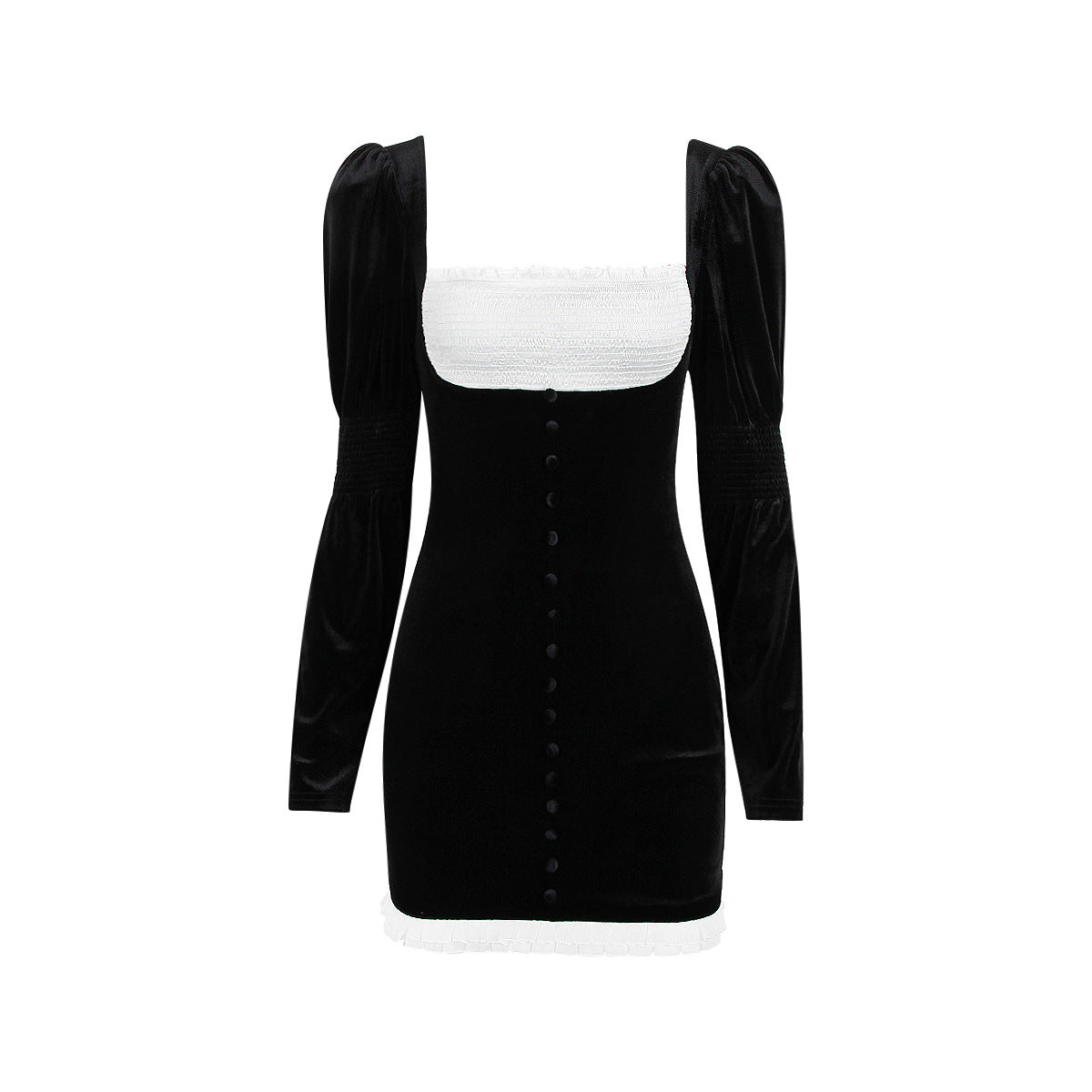 Black Long Sleeve Square Neck Velvet Bodycon Backless Dress