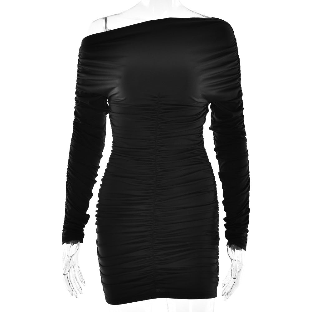 Women's Solid Color One-Shoulder Bodycon Dress