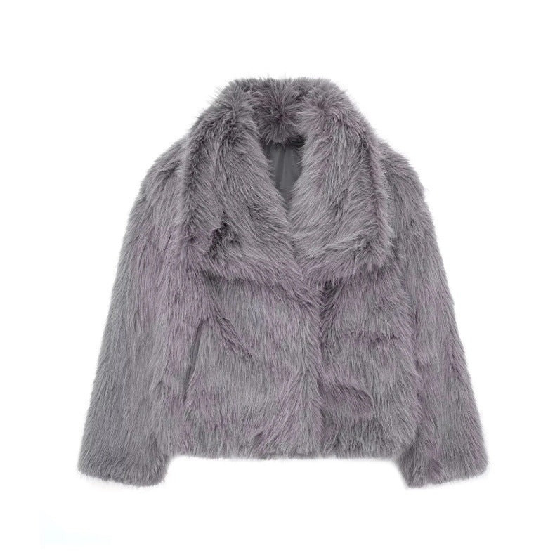 Women's Oversized Faux Fox Fur Coat with Large Lapel