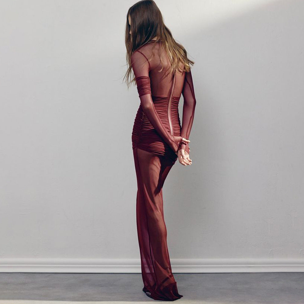 Women's Sexy Mesh See-Through Long Dress