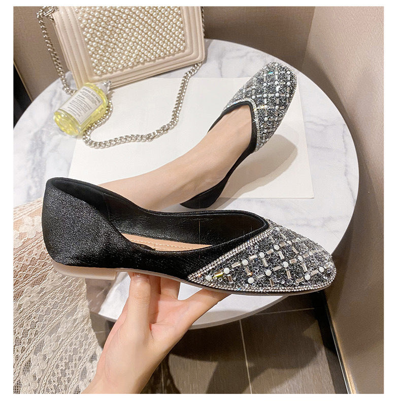 Elegant Chic Beaded Soft Leather Flats