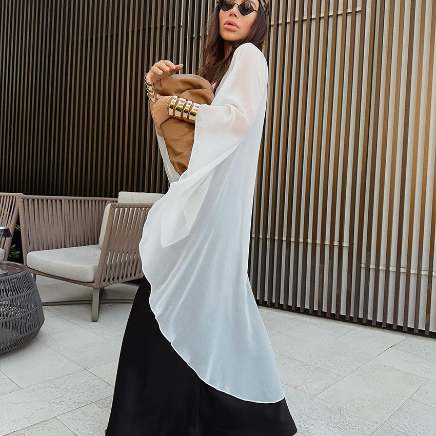 Summer Casual Versatile Black and White Loose Chiffon Shirt