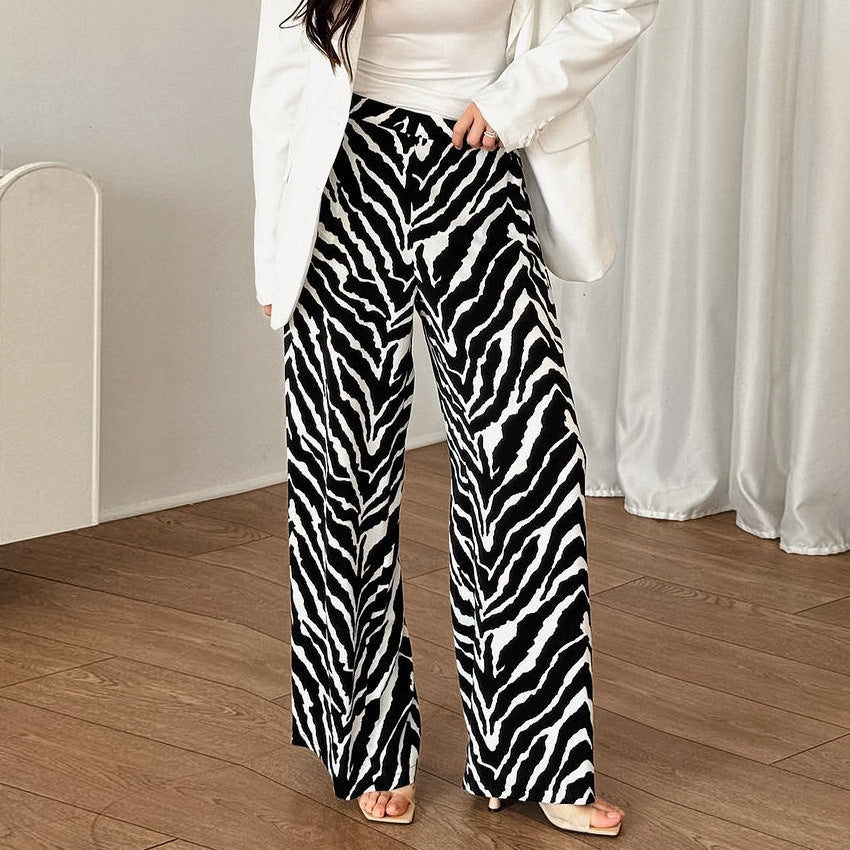 Women's Zebra Print Loose Wide-Leg Casual Pants