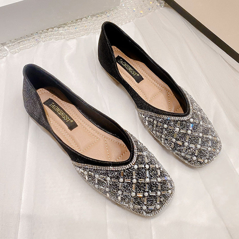 Elegant Chic Beaded Soft Leather Flats