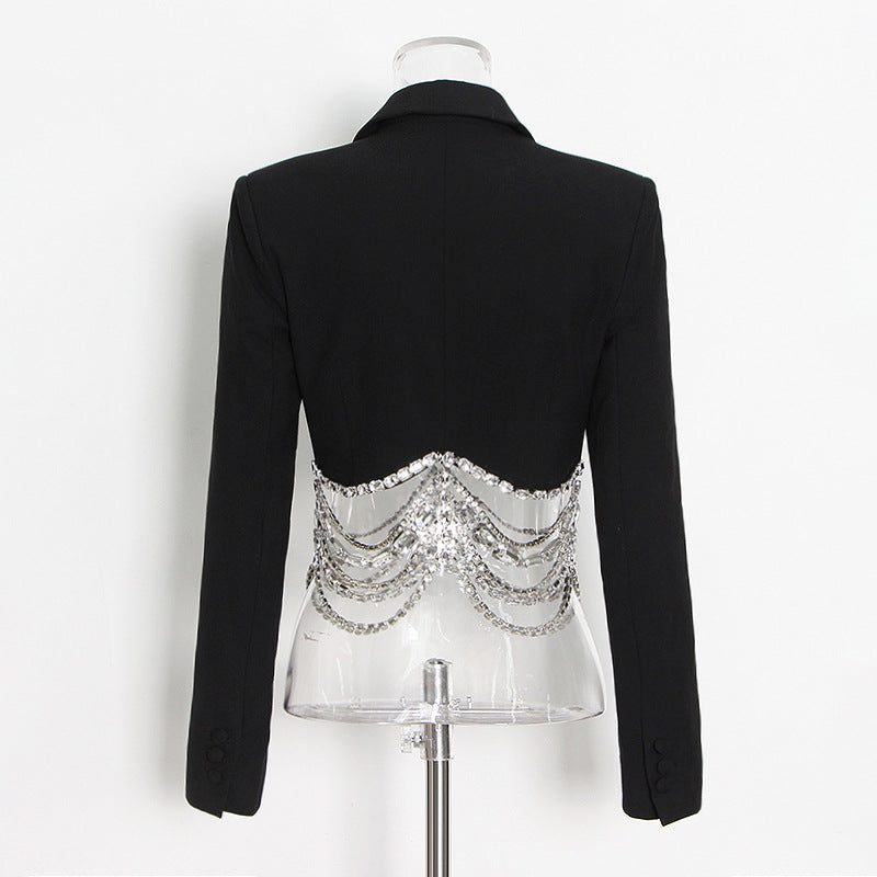 Women's Luxe Rhinestone Chain Blazer and Mini Skirt Set