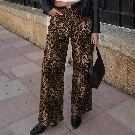 Summer Loose Fit Wide Leg Leopard Print Straight Pants