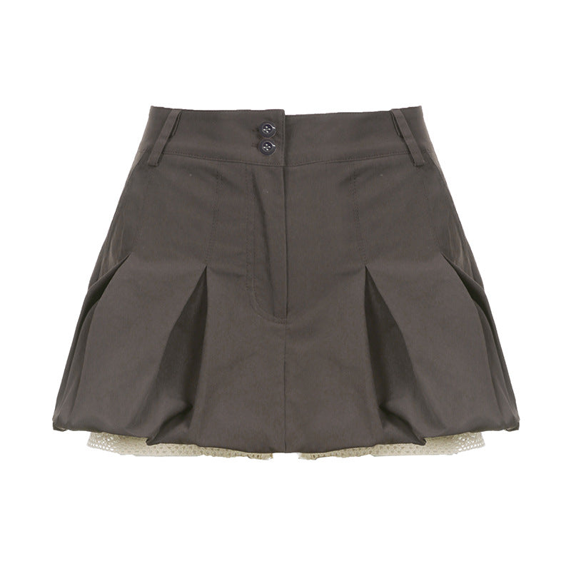 Cute Pleated Low-Waist Flared Skirt Shorts with Safety Shorts