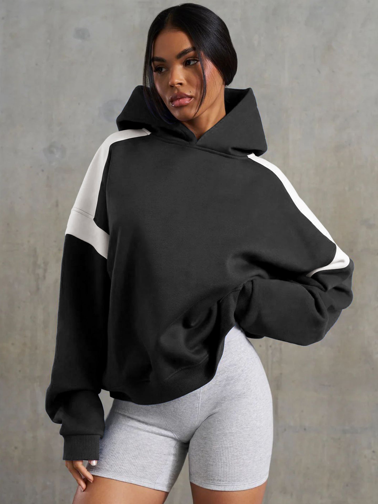 Women's Color Block Hooded Loose Fit Long Sleeve Hoodie