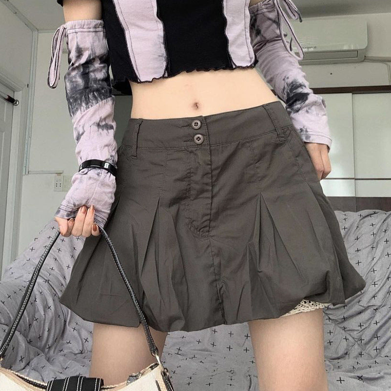 Cute Pleated Low-Waist Flared Skirt Shorts with Safety Shorts