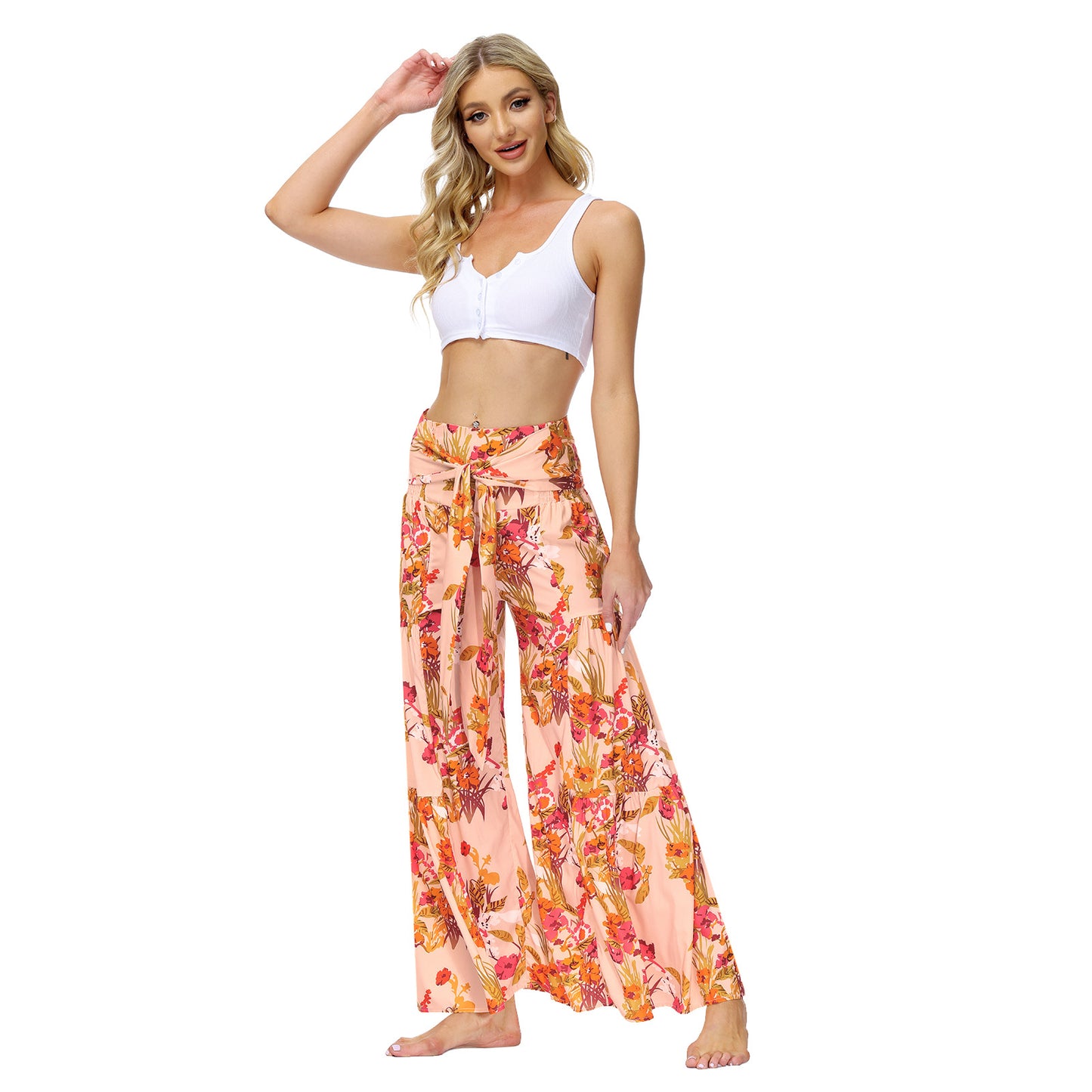 High Waist Floral Wide Leg Pants