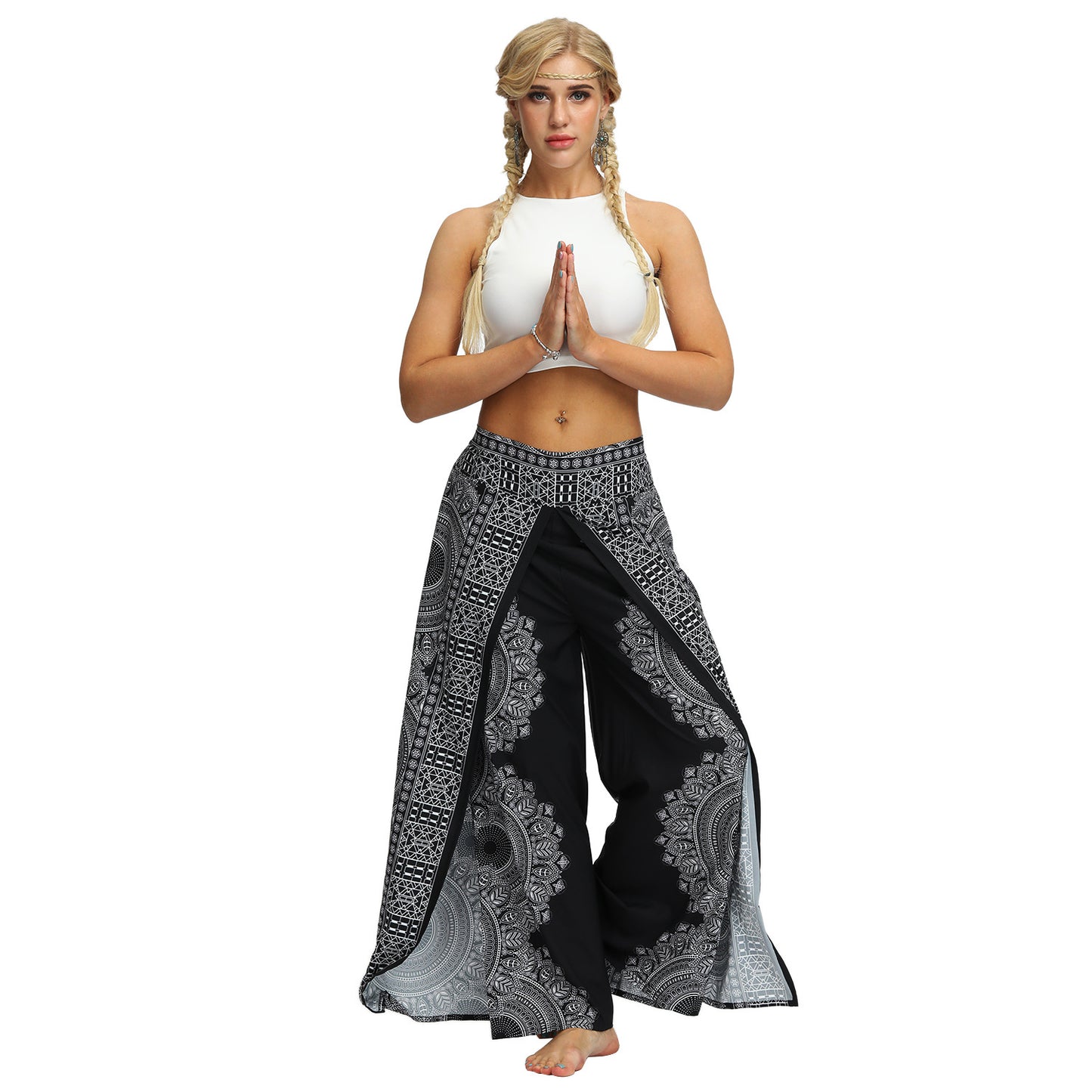 Geo Print Split Thigh Wide Leg Pants